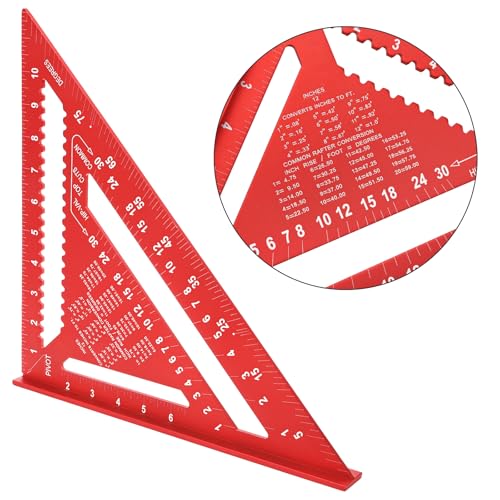 TOPZEA Carpenter Square, 12 Inch Aluminum Rafter Square Triangle Framing Ruler Measuring Layout Tool for Woodworking, Carpentry, Construction, Red
