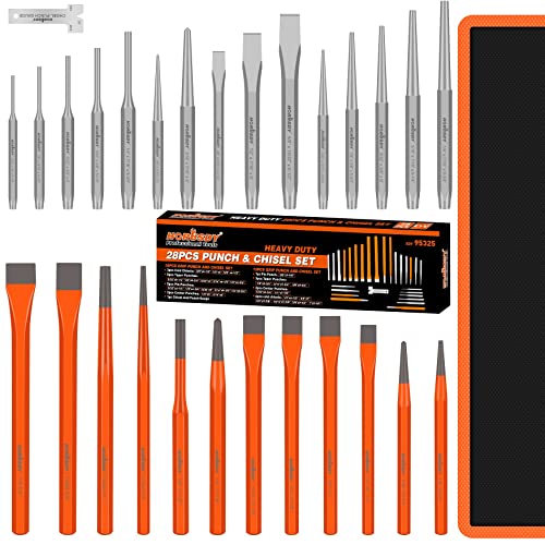 HORUSDY 28-Piece Heavy Duty Punch and Chisel Set, Including Taper, Cold Chisels, Pin, Center Punch - size: 28-Piece Heavy-Duty Set