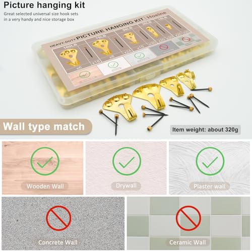 181pcs Picture Hanging Kit Heavy Duty Hooks 10-100lbs for Drywall