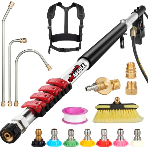 Pressure Washer Wand 24FT Telescoping with Pressure Washer Extension Wand, Gutter Cleaning Tools - Extension Pole, Brush Head, 7 Spray Nozzle Tips, Support Belt & Hose Adapters