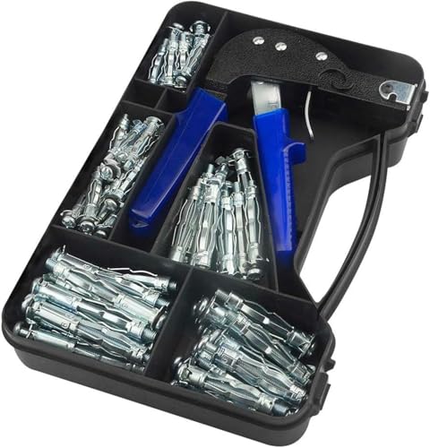 Heavy Duty Wall Anchor Metal Setting Tool with a Storage Box and 71 PCS Molly Bolt Hollow Drive Wall Anchor Screws Assortment Kit for Cavity Anchor Plasterboard Fixing