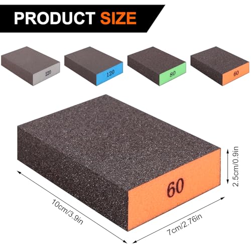 Romeda 8-Pack Sanding Sponge, Four Grits Per Pack 60/80/120/220, Washable and Reusable Handmade Sandpaper Block, Drywall Sandpaper Blocks for Wooden Drywall Sheetrock and Metal Glazing - color: 60/80/120/220 Grits, size: 8-Pack