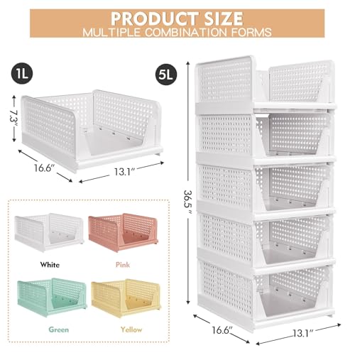 caktraie 5 Pack Stackable Closet Storage Basket - Stackable Storage Bins - size: 5 Pack White