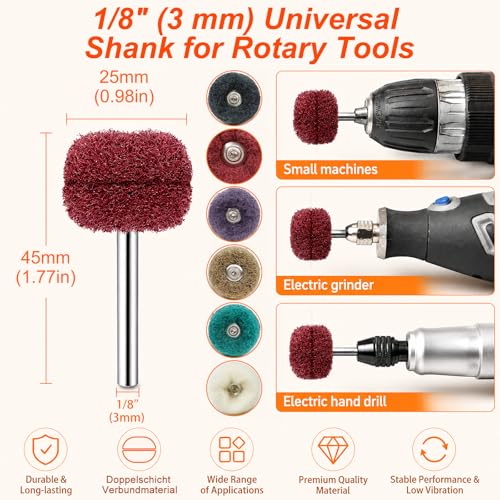 90-Piece Abrasive Buffing & Polishing Wheel Set - 1/8" Shank, 1" (25mm) 80-800 Grit, 15 Wool Felt Buffing Wheels, Rotary Tool Polishing Kit for Metal, Jewelry, Wood, Glass - color: White 90Pcs