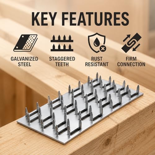50 Pcs Truss Plates 2x4 Inch, Pronged Galvanized Steel Mending Plates - size: 2×4inch 50pcs
