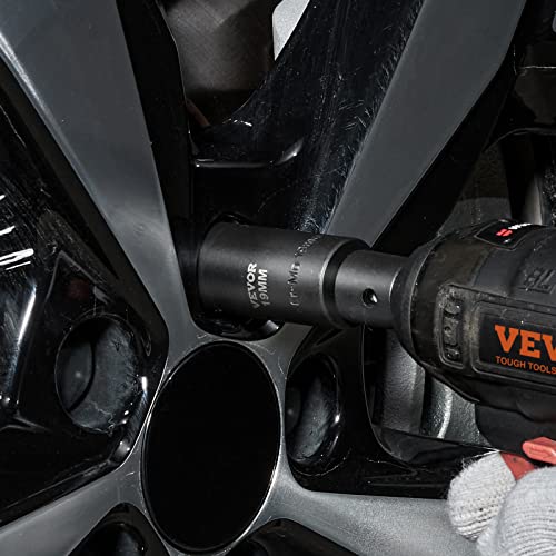 VEVOR Impact Socket Set 3/8" Drive, 90 PCS, CR-MO, SAE 1/4"-3/4" Metric 6-19mm, with Shallow & Deep Sockets, Swivel & E-Torx & Bit socket Sockets, Extension Bars, Adapters, Universal Joint - size: 3/8" 90 PCS CR-MO