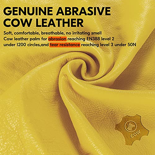 Vgo...…1Pair Leather Heavy Duty Work Gloves,Mechanics Gloves,Impact Resistant, Anti-Vibration, Water-repellent (CA7725) - color: 1 Pair - Gray Yellow, size: Medium (Pack of 1)