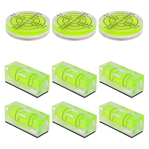 9pcs Small Square Round Bubble Spirit Level, Square & Circular Mini Magnetic Pocket Bubble Levels Measuring Tool for Precise Leveling of Turntables Cameras Tripods Drills Frames & Phonographs