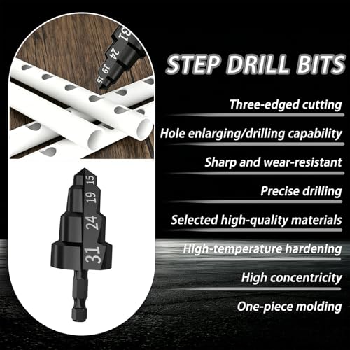 8PCS Internal & External PVC Pipe Threader Tool Set with Step Drill Bits