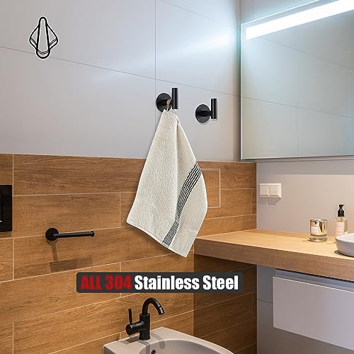 JQK Self Adhesive Towel Hook Black, No Drill Stick on Coat Robe Clothes Wall Hook for Bathroom Kitchen Garage 2 Pack, 304 Stainless Steel Matte Black, ATH110-PB-P4 - color: Matte Black, size: 4 Pack