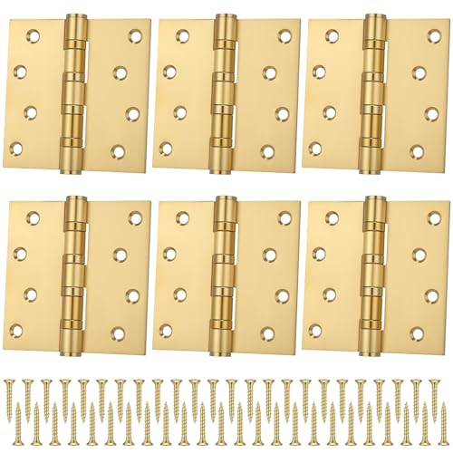 6 Pack Gold 4'' Ball Bearing Door Hinges, 4 x 4 Inch Exterior Door Hinge - color: Gold