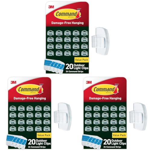 Command Outdoor Light Clips, Clear, 20 Clips, 24 Weather Resistant Strips (Pack of 3) - size: 20 Clips (Pack of 3)