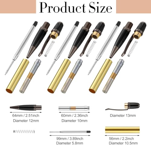 Colarr 12 Pack Woodturning Pen Kit Twist Ballpoint Pen Kit, Black - color: Black