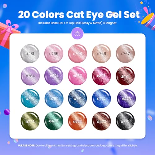 Beetles Cat Eye Gel Nail Polish Set, 20 Colors Fall Cat Eye Gel Nail Kit - color: 0-0-Stellar Mirage