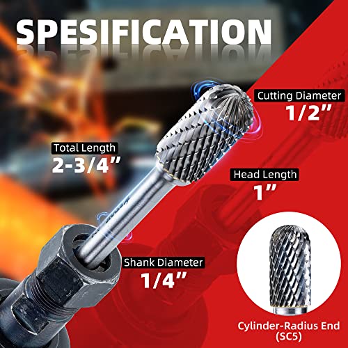 EZARC Tungsten Carbide Rotary Burr Bit, SC-5 Double Cut, 1/4-Inch Shank - style: SC-5