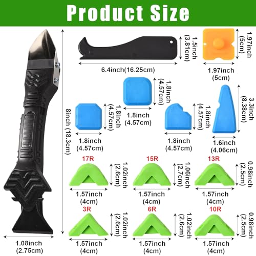 XhuangTech Caulking Tool, 5 in 1 Caulk Remover Sealant Fishing Tool with Grout Remove Scraper, 6 Replaceable Silicone Pads, Adhesive Residue Scraper Seam Repair Tool Kit for Kitchen/Bedroom/Joint