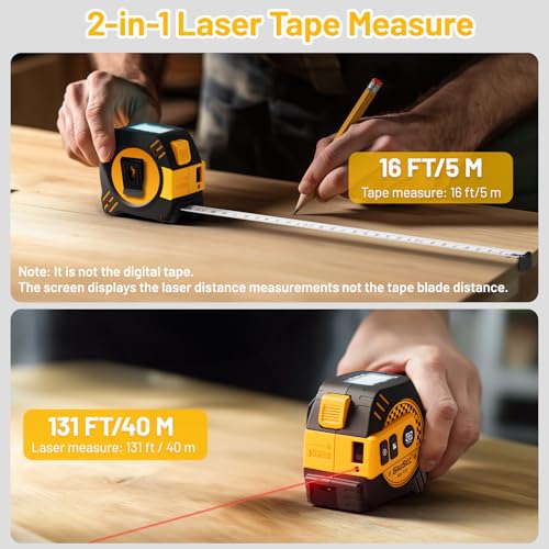 Laser Tape Measure 2-in-1, 132Ft Laser Measurement Tool & 16Ft Measuring Tape, Digital Laser Tape Measure, Self-Locking