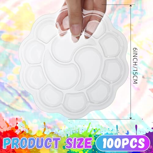 100 Pcs Large Clear Plum Blossom Paint Tray Palette Disposable Watercolor Palette Acrylic Pallet Color Mixing Tray for Painting Party Oil Watercolor Craft Supplies DIY Art Painting - style: Plum Blossom 13 Square