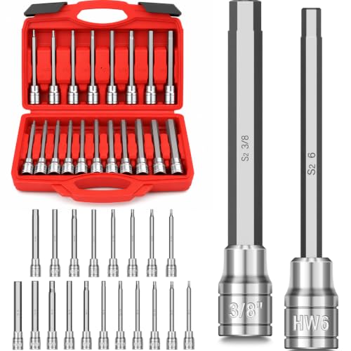 JETMORE 19PCS 3/8" Drive Allen Socket Set, Extra Long Hex Bit Socket Set