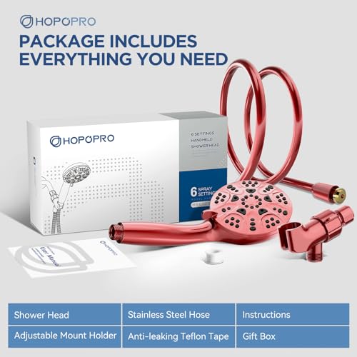 HOPOPRO High Pressure Handheld Shower Head Set with 6 Settings, Ferrari Red - color: Red, style: 6 Modes