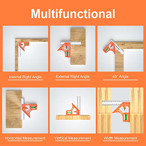 Mecurate 6-Inch Combination Square, Stainless Steel, 2 Pencils