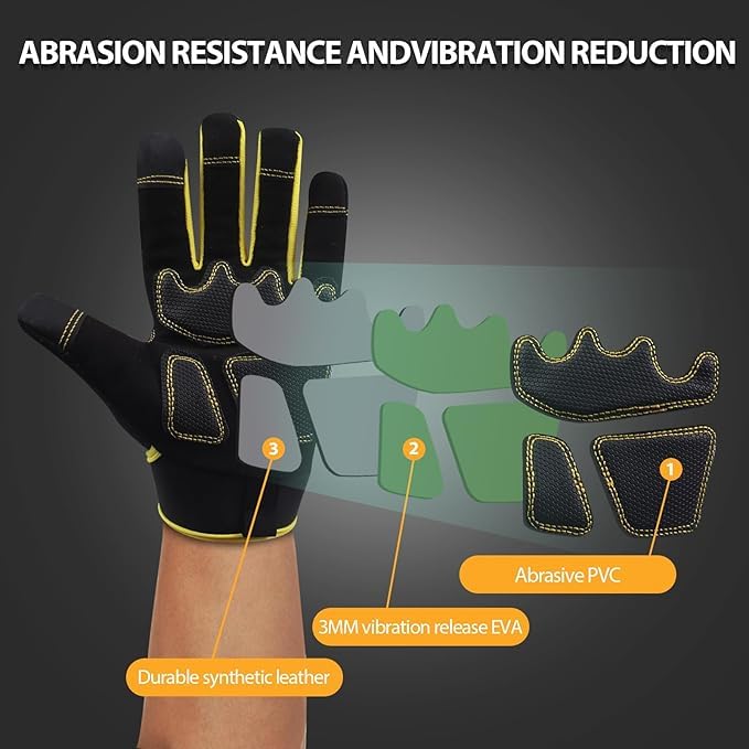 DLY Mens Work Gloves Touch screen, Utility Mechanic Gloves, Flexible Breathable Fit, Terry Fabric, Non-Slip (Medium, Yellow)
