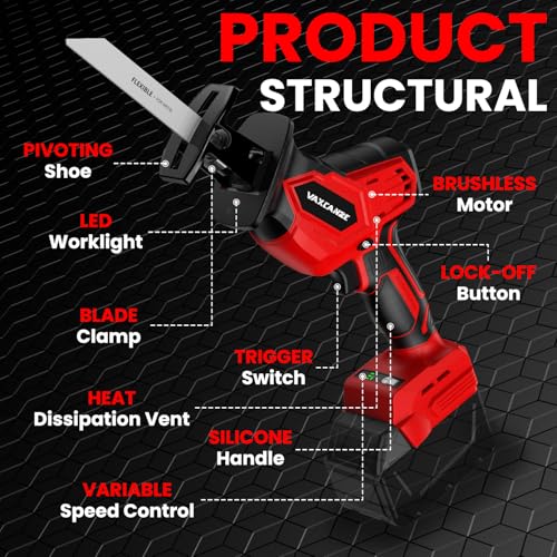 Cordless Reciprocating Saw for Milwaukee Battery, 3 Variable Speed 0-3500 Brushless Motor, Tool-free Blade Change, 4 Saw Blade Potable Recipro kit for Wood/Metal/PVC Cuts - Tool Only