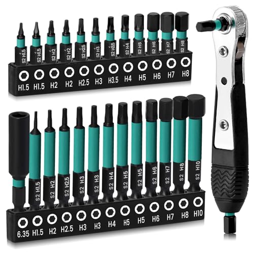 26Pcs Impact Drill Allen Key Set Metric 1.5mm to 10mm, 1/4" Hex Shank - size: E.1.5mm to 10mm