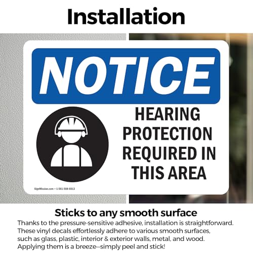(2 Pack) Hearing Protection Required Sign With Symbol OSHA Notice Sign 24 Inch X 18 Inch Vinyl Label Decal Sticker Weather Resistant, UV Protected for Workplace, Business, and Construction Site, Made in the USA - size: 24 Inch X 18 Inch, style: Vinyl Deca