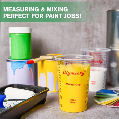 25 Pack Plastic Mixing Cups, 32 oz Disposable Mixing Cups
