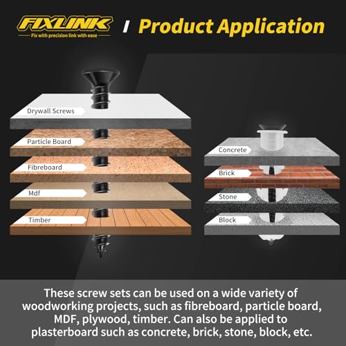 240PCS Wood Screws Assortment Kit, FIXLINK E-Coated Flat Head Screws Set - color: Black