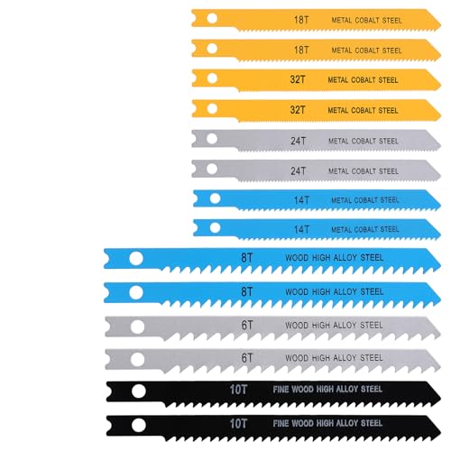 TIESOME 14Pcs U-Shank Jig Saw Blade Set, Carbon Steel Jig Saw Blades
