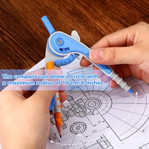 Zonon 7 Pcs Geometry Math Set with Compass Protractor Rulers, Blue - color: Blue