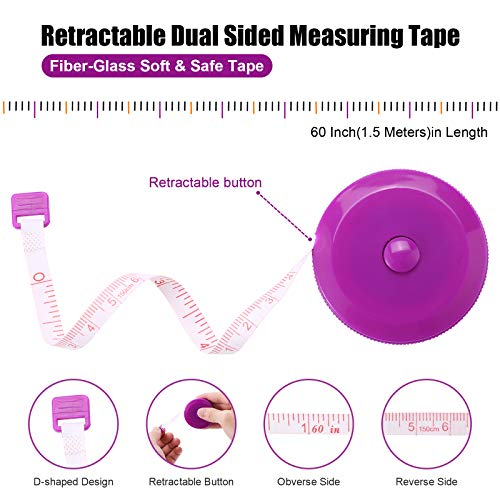 Tape Measure Retractable, Fabric Measuring Tape, 60 Inch Small Sewing Tailor Soft Ruler for Craft Nursing Clothing Medical Travel(3 Pack/Purple) - color: Purple