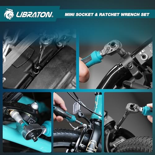 LIBRATON 1/4" Dr Mini Socket & Ratchet Wrench Set with Bits, 4-13mm Socket