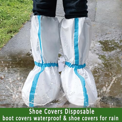 14 PCS(7 Pairs) Hazmat Shoe Covers Disposable & Boot Foot covers,Reusable,Non-slip,Waterproof for booties White 18inches Tall - color: White_pack of 14