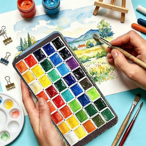 qianshan 40Pcs Empty Half Pans Watercolor Tin Palette with Magnetic Stripe - color: Oil Painting Pond