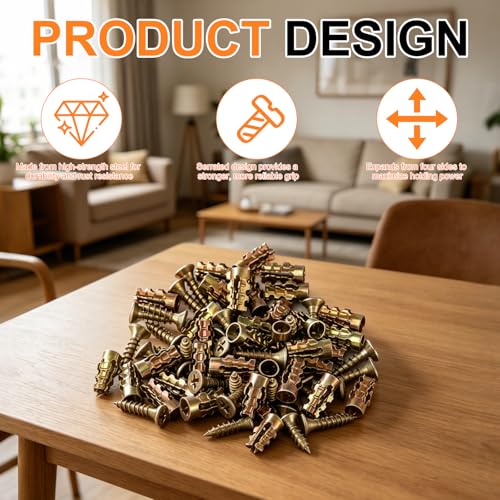 50pcs 6×14mm Short Expansion Screw Set for Cabinet Hinge Repair & Stripped Thread Restoration,Wall Anchors with Screws, Fits 6mm Holes in Tile, Stone, Wood