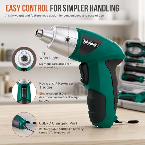 Hi-Spec 4V USB Electric Screwdriver Tool Kit for Home Repairs, Green - color: Green