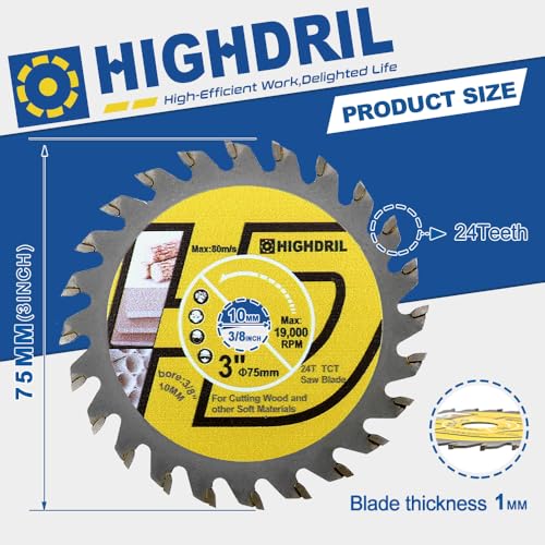HIGHDRIL TCT Wood Blade 3" 75mm x Arbor 3/8" 10mm - 4pcs Angle Grinder Cutting Disc for Cutting Wood Plywood Chipboard Multilayer Panels - size: TCT Wood Blade
