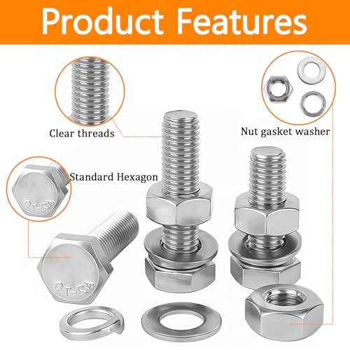 248Pcs M6 M8 M10 Screw Set Metric Bolt Assortment 304 Stainless Steel Nuts and Bolts Set Flat & Spring Washers Hex Head Cap Screws Bolts and Nuts Kit Includes 10 Common Sizes Fully Thread - size: M6 M8 M10-248Pcs