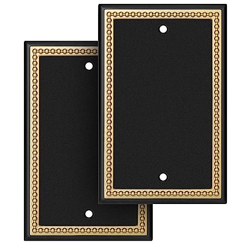 Pearled Frame Decorative Wall Plate Switch Plate Outlet Cover (Single Blank 2PK, Black & Dark Golden) - style: Single Blank 2PK