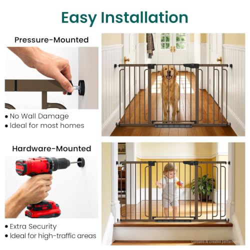 Cumbor 30.4-56.8" Extra Wide Baby Gate, Auto Close Dual Lock Dog Gate Brown - color: Brown, size: 30.4"-56.8" W x 30.5" H