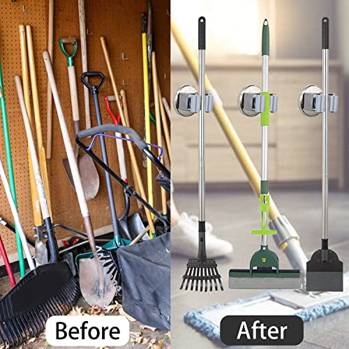MUTUACTOR Magnetic Broom Holders,2pcs Anti-broken Heavy Duty Magnetic Clips Wall Mount,No Drilling 10lbs Magnetic Hooks Broom Mop Brackets for Work Cargo Garage Laundry Work Van Accessories - style: Anti-broken,Silver,2PCS