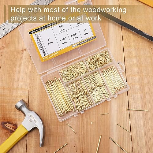 358PCS Brass Plated Nails Assortment Kit, 6 Sizes for Hanging & Woodworking - style: 358pcs Gold Nails