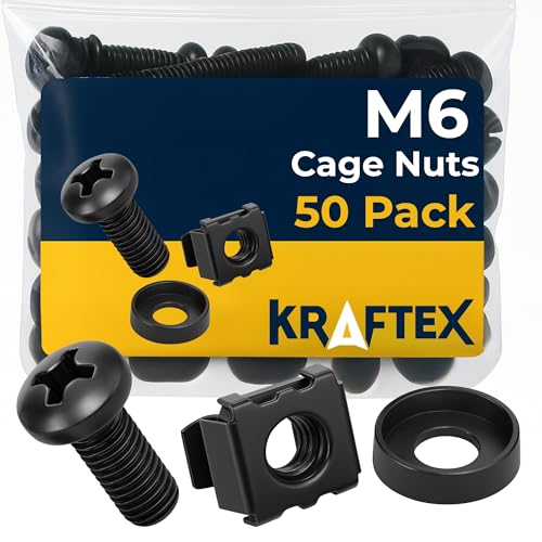 M6 Cage Nuts, Screws and Washers [Size: M6 x 16mm 50 Pack] Rack Mount Screws Hardware for use with Network and Server Rack Accessories, Routers, Cabinets and Enclosures. - size: M6 (50 Pack)