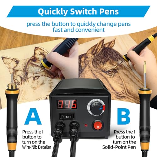 FIRElood Wood Burning Tool, Wood Burner kit Pen 200~750℃, Wood Burning kit with Digital Thermometer Temperature Adjustable Temperature, 2 pyrographic Wood Burning pens, 36 Wood Burning Pen Tips