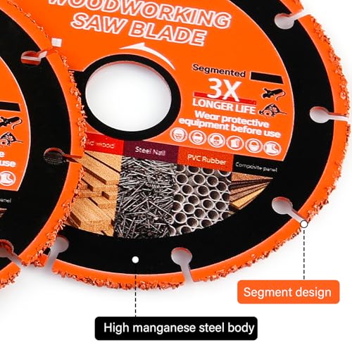 LOZLIN 2-Pack 4.5" Diamond Woodworking Saw Blades - Nail-Embedded Hardwood Cutting Discs for Angle Grinders, Circular Tooth Design for Oak/Teak/PVC/Alloy