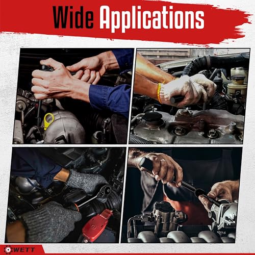 WETT 50Pcs 3/8" Drive Impact Socket Set, SAE/Metric, Deep/Shallow Sockets, with Adjustable Ratchet Handle, Extension Bar, Universal Joint, Adapter & Reducer, Cr-V Steel,(5/16"-3/4", 8-22mm) - size: 3/8" Drive Impact Socket Set (50pcs)