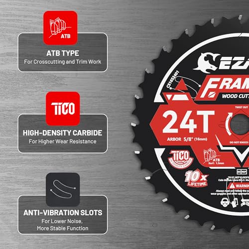 EZARC 6 1/2 Circular Saw Blades, 24T for Wood and Nails, 2-Pack - size: 6-1/2'', style: 24T